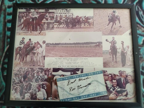 NYRA Secretariat Uncashed ticket & signed By Turcotte & trainer Laurin & Photo Cover