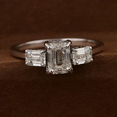 1.55Ct Three Stone Diamond Engagement Ring SI/H 18K White Gold Women’s Band Ring - Image 1 of 4