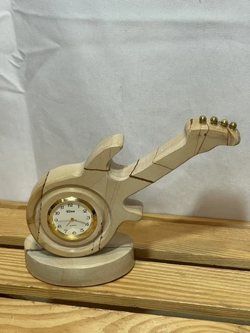 Vtg. Handcrafted, Fitted and Polished Stone Bass Guitar Quartz Clock and Stand Cover