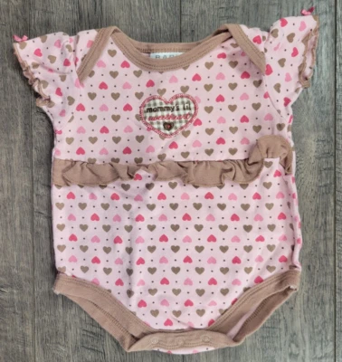 Baby Girl Baby Bon Bebe 0-3 Month Pink & Brown Sweethearts Hearts Romper Outfit - Image 1 of 2
