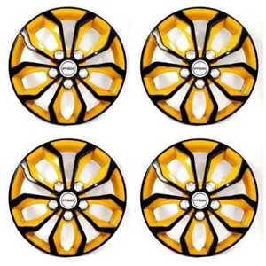 12 Inch Black Yellow Wheel Cover Wheel Cap Universal Model Set of 4 Pcs - Picture 1 of 6