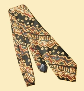 Mens Necktie Lands End Silk Tie Black Red Gold Teal Avant Garde Geometric Gift - Picture 1 of 9