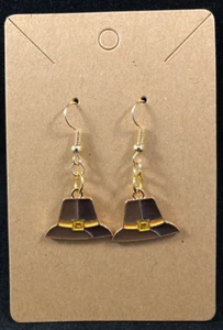 Thanksgiving Hat - Dangle - Autumn Harvest - Gold Metal Enamel - Handmade - B - Picture 1 of 3