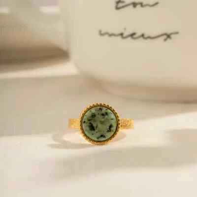 Anillo abierto turquesa chapado en oro de 18 quilates, diseño ajustable de acero inoxidable para mujer Foto 1 de 4