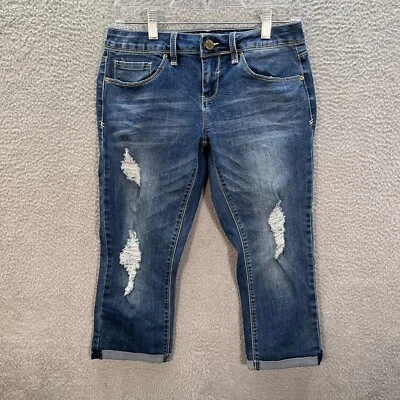 Pantalones de mezclilla YMI para mujer 9 recortes azules tiro bajo puños desgastados Preppy Academia Foto 1 de 4