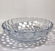 Anchor Hocking Blue Serving Bowl Bubble Pattern Round Glass Vintage 8”