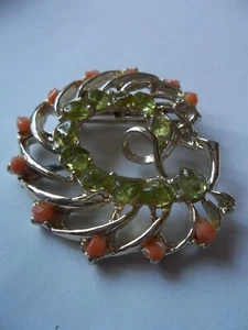 ORANGE & LIME GREEN RHINESTONES  FASHION PIN - Picture 1 of 2