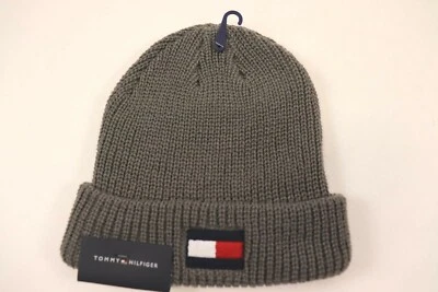 NEW TOMMY HILFIGER Men's Beanie Hat OS Grey Chain Link Knit Embroidered Winter - Image 1 of 4