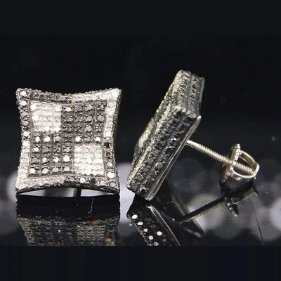 Brincos quadrados folheados a ouro branco 14K com moissanita preta corte redondo 1,20 quilates - Imagem 1 de 4