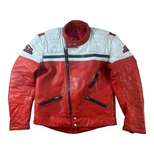 Vintage Honda Leather jacket Biker zip up motorcycle Made in England 80s Mens L - Picture 1 of 13