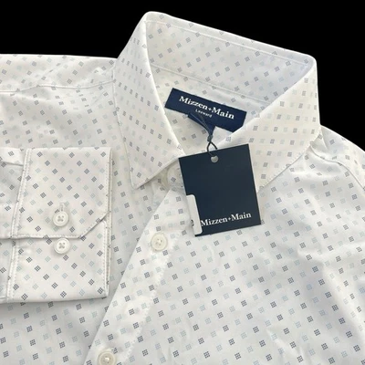 Mizzen+Main Leeward Trim Fit Diamond Button Front Shirt White Size Medium $138 - Image 1 of 4