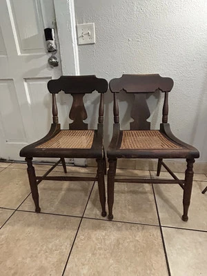 Antigua silla lateral baja victoriana americana de principios del siglo XX con asiento de bastón Foto 1 de 4