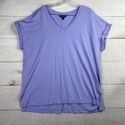 Camiseta Banana Republic XL Mujer Púrpura Acogedora Slub Cuello en V Puños Manga Corta Foto 1 de 4