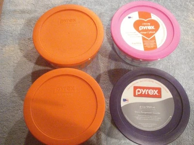 LOTE DE 4 RECIPIENTES DE ALMACENAMIENTO DE ALIMENTOS PYREX 4 TAZAS CON TAPAS (2 NUEVOS Y 2 USADOS) Foto 1 de 4