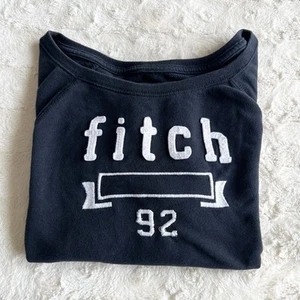 Y2K Abercrombie & Fitch Sweatshirt Pullover Girls XL Navy Spell Out Boat Neck LS - Picture 1 of 9