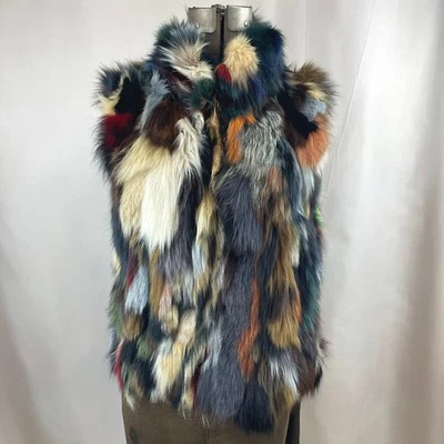 Womens Dyed Real Fox Fur Vest (S/M) Multi-Color Full Zip Mobwife Punk Avant Y2K - Image 1 of 4