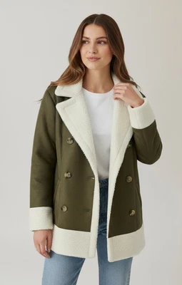 Isaac Mizrahi женская куртка размер XXS оливковый двубортный шерпа большого размера - Изображение 1 из 4