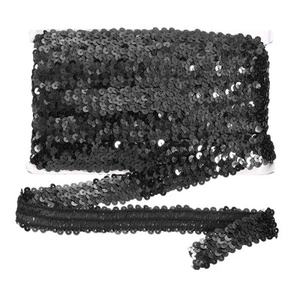 10 Yard x 1.2 Inch Elastic Sequins Trim Flat Sequin Strip Paillette Black - Picture 1 of 7