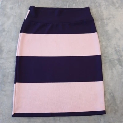 Falda LuLaRoe Cassie Grande Púrpura Rosa Rayas Hasta la Rodilla Pull On Lápiz Foto 1 de 4
