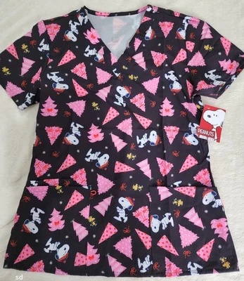 Peanuts Christmas Women's Scrub Top  - Image 1 of 3