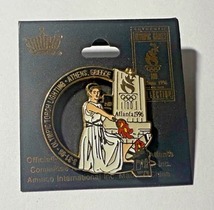 1996 ATLANTA OLYMPICS - TORCH LIGHTING CEREMONY - LIMITED EDITION PIN ON CARD - Picture 1 of 3