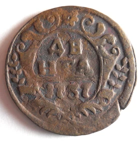 1737 RUSSIAN EMPIRE DENGA - Early Date Vintage Coin - Lot A1=6 - Picture 1 of 2