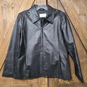 Giacca donna Worthington marrone scuro vera pelle grande zip foderata davanti moto - Foto 1 di 10