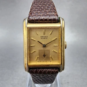 Seiko Tank Uhr Damen 18mm Gold Zifferblatt Goldfarben Kleine Sekunde 1428-5160 Neu Batt - Bild 1 von 11