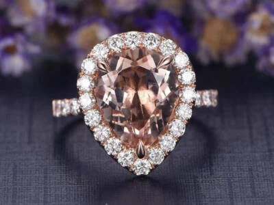 1.48Ct Lab-Created Morganite Moissanite Engagement Ring Halo 9ct SOLID Rose Gold - Image 1 of 4
