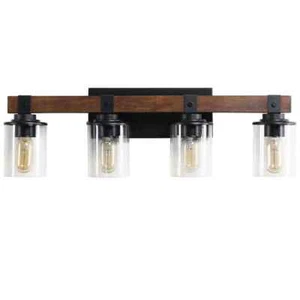 Amucolo 27.2 in. 4-Light Walnut Black Farmhouse Vanity Light Fixture Sconce - Picture 1 of 8