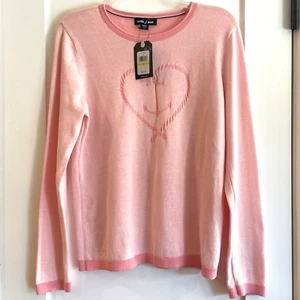 NWT Nautica Womens Sweater Pink Crew Neck Long Sleeve Medium M Heart Anchor $69 - Picture 1 of 17