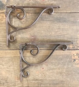 Cast Iron Pair of Brown Ornate Shelf Brackets, 6.5” x 9” - Picture 1 of 1