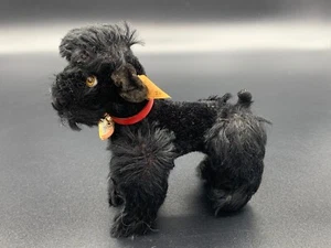 1950's German Steiff Black Mohair Snobby Poodle Dog Button Tag Articulated Legs - Picture 1 of 10