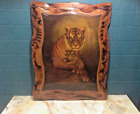 Rare Art Tiger&Cub Print Applied Laquered Wood Ply Morris Rippel Rasmussen~Calif