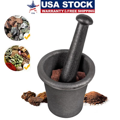 FX-MOTOR Cast Iron Mortar Pestle Rock Ore Crusher Large Size Pulverizer Assay Gold Mining