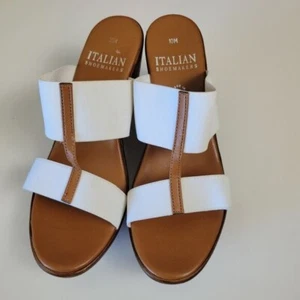 Italian Shoemakers 10M Italy Wedge Sandals Open Toe Shoes White double strap EUC - Picture 1 of 12