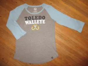 TOLEDO WALLEYE HOCKEY T SHIRT retrò ringer manica raglan maglia maglietta donna PICCOLA - Foto 1 di 3