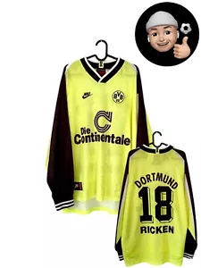 1995 1996 Borussia Dortmund Ricken Nike Retro Vintage Soccer Jersey Long Shirt - Picture 1 of 8