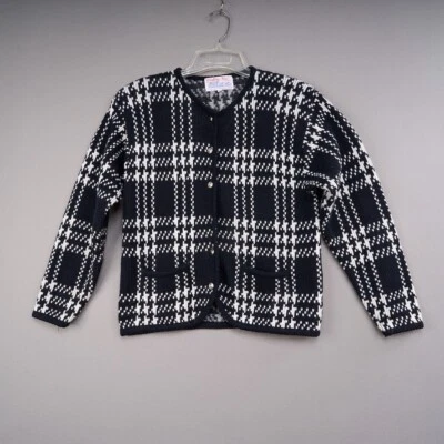 Tally Ho Cardigan Womens S Black White Plaid Acrylic Knit Vintage - Image 1 of 4