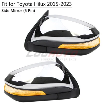 For Toyota Hilux Revo 2015-23 LED Side Door Wing Mirror With Turn Signal 5 Pin - Imagem 1 de 4