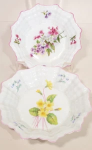 Pair Shelley English Bone China Sweetmeat Nut Dishes Stocks and Primrose w Pink - Picture 1 of 13