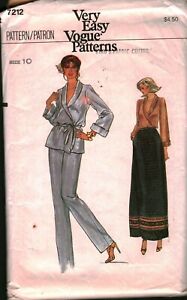 7212 Vintage Vogue Sewing Pattern Jacket Skirt Pants Belt Easy OOP 10 1970s Sew
