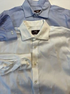 Hickey Freeman 2 Mens Shirt Size 17 Made USA Button Up White N Blue 2 Shirts - Picture 1 of 24