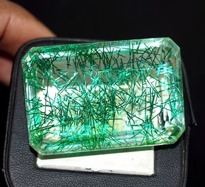 GIE Certified 200.35Ct Emerald Cut Green Color Nailing Rutilated Quartz Gemstone - Picture 1 of 6