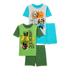 Minecraft 4 PC Short Sleeve Tight Fit Cotton Pajama Set Boy Size 8 10 - Picture 1 of 1