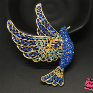Blue Crystal Cute Pigeon Bird of Peace Pendant Chain Betsey Johnson Brooch Pin