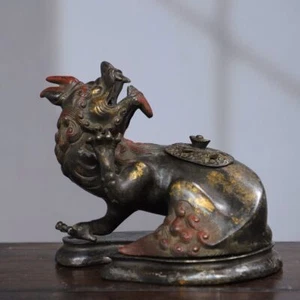 17 cm China alte Bronze Löwe tapfere Truppen Kylin Einhorn Bronze Buddha Statue - Bild 1 von 9
