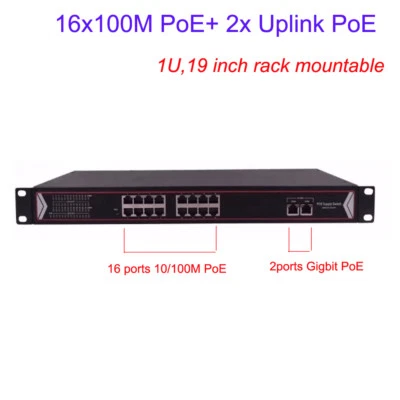 16 Ports PoE Switch for Network PoE IP Cameras NVR wireless AP Rack Mount 380W - Image 1 of 3