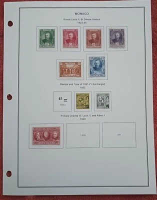 MONACO - 1922 - 1928 - LOT OF STAMPS  ON ALBUM PAGE - USED & MH - Image 1 of 3