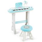 37 Key Electronic Keyboard Kids Toy Piano MP3 w/ Microphone Stool Musical Blue